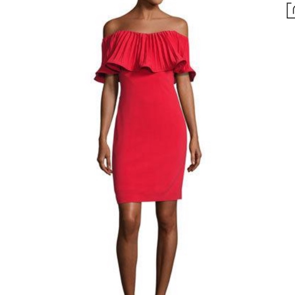 Badgley Meshka Pleated Crepe Cocktail Dress Red M